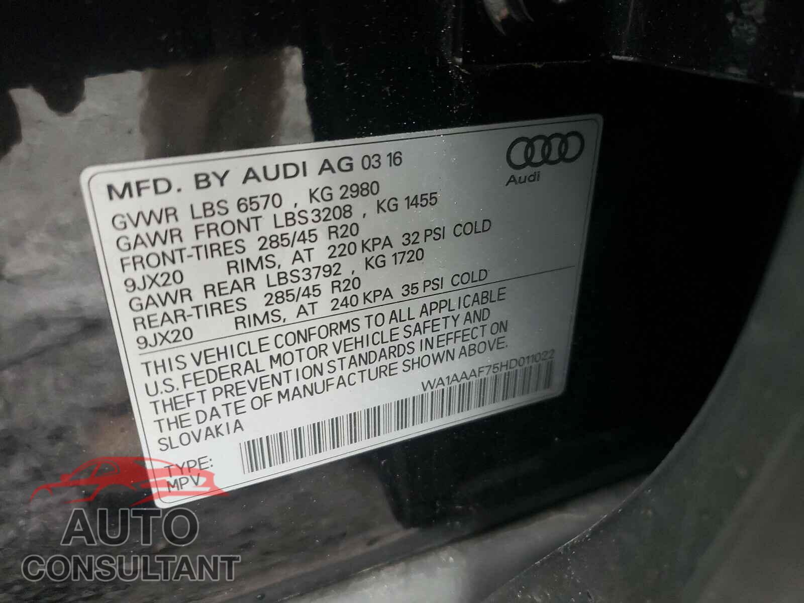 AUDI Q7 2017 - WA1AAAF75HD011022