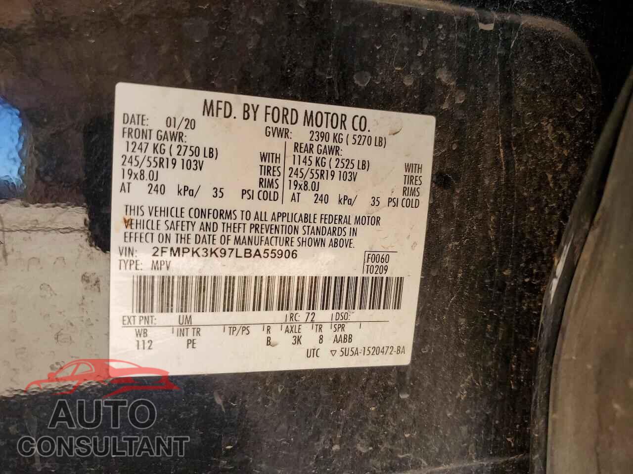 FORD EDGE 2020 - 2FMPK3K97LBA55906
