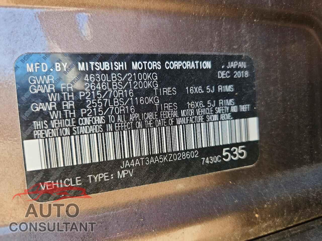MITSUBISHI ECLIPSE 2019 - JA4AT3AA5KZ028602