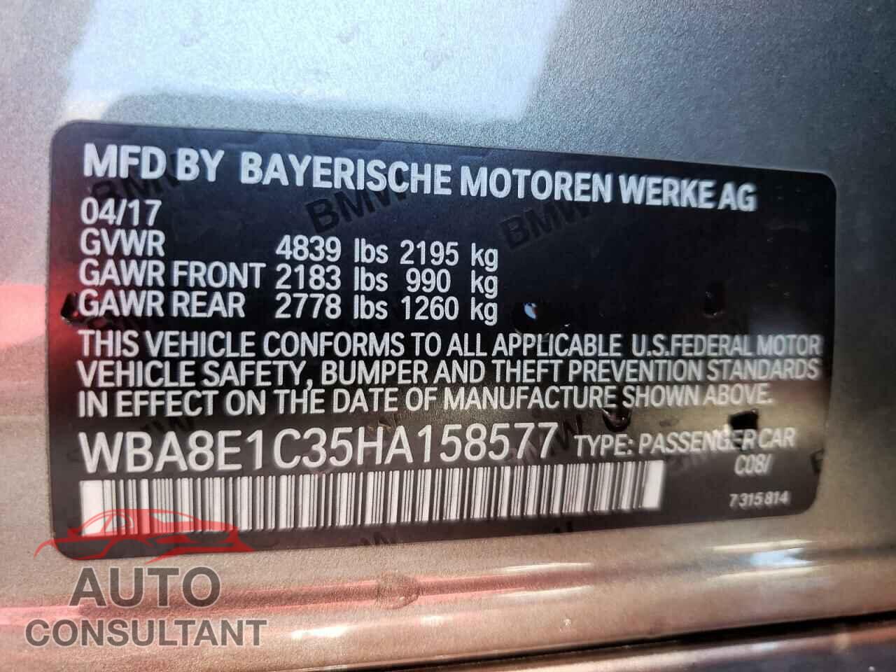 BMW 3 SERIES 2017 - WBA8E1C35HA158577
