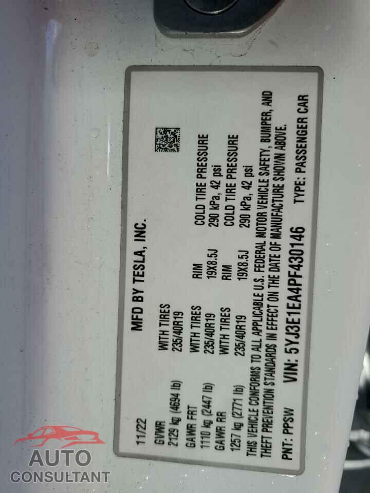 TESLA MODEL 3 2023 - 5YJ3E1EA4PF430146