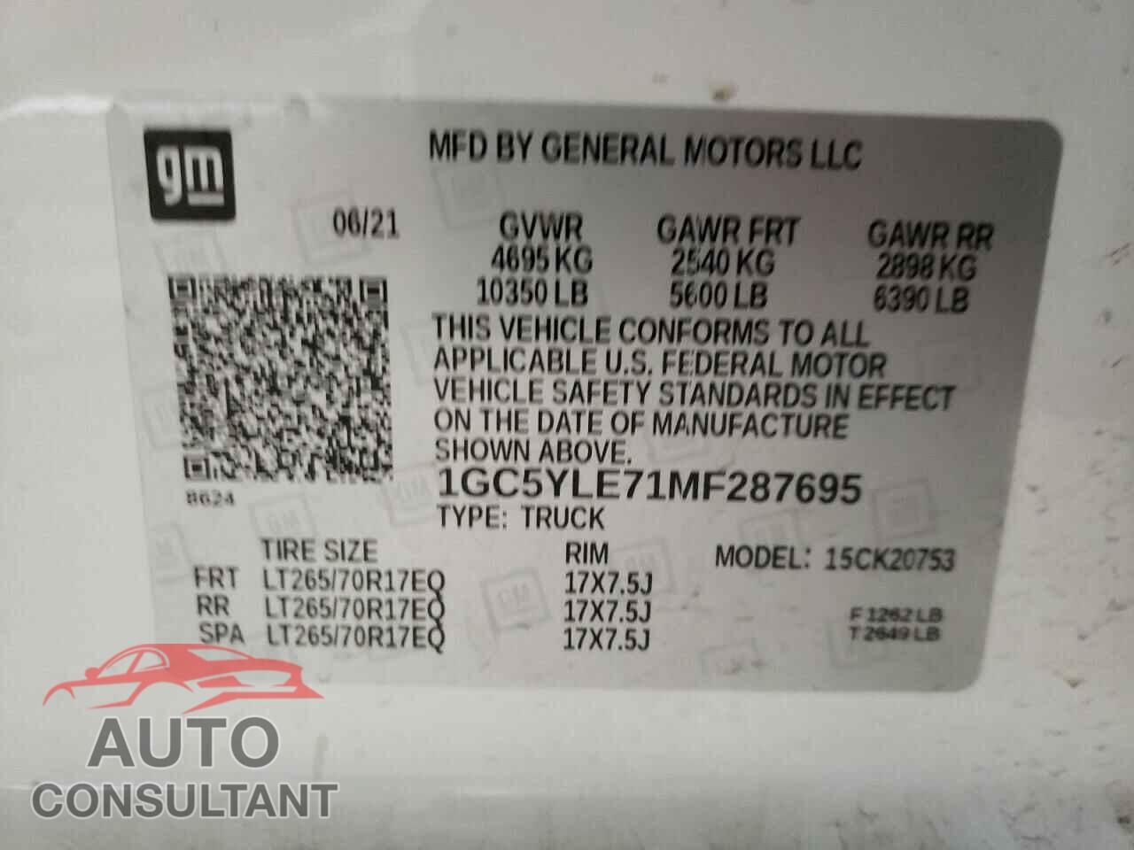 CHEVROLET SILVERADO 2021 - 1GC5YLE71MF287695