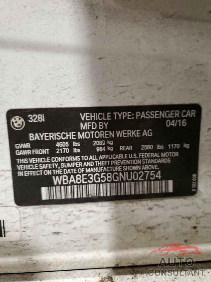 BMW 3 SERIES 2016 - WBA8E3G58GNU02754