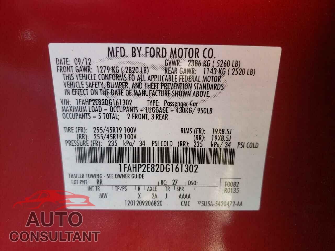 FORD TAURUS 2013 - 1FAHP2E82DG161302