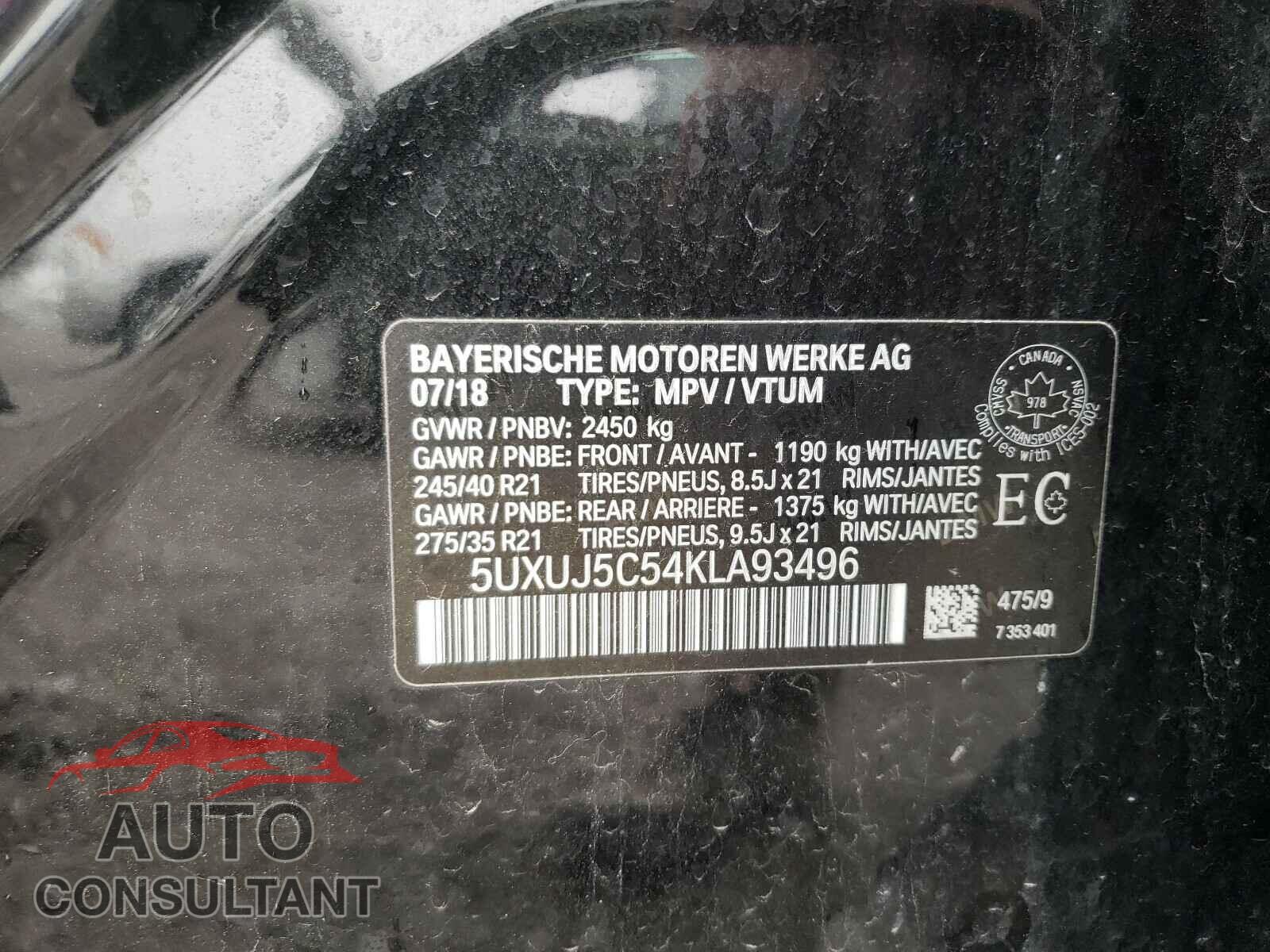 BMW X4 2019 - 5UXUJ5C54KLA93496