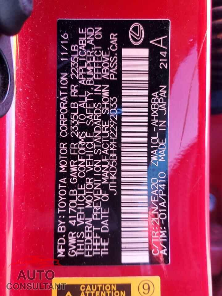 LEXUS CT 200 2017 - JTHKD5BH9H2292033