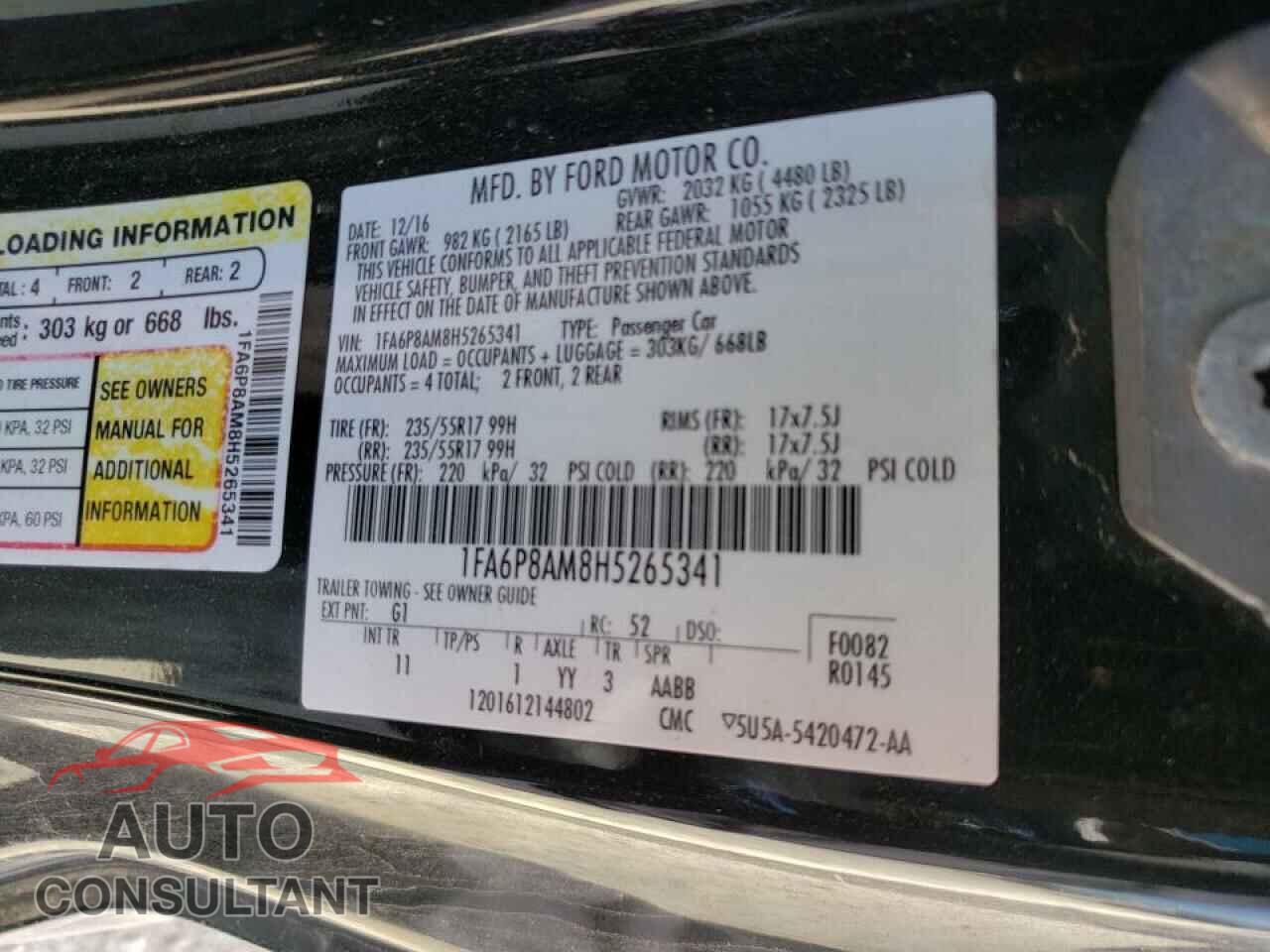 FORD MUSTANG 2017 - 1FA6P8AM8H5265341