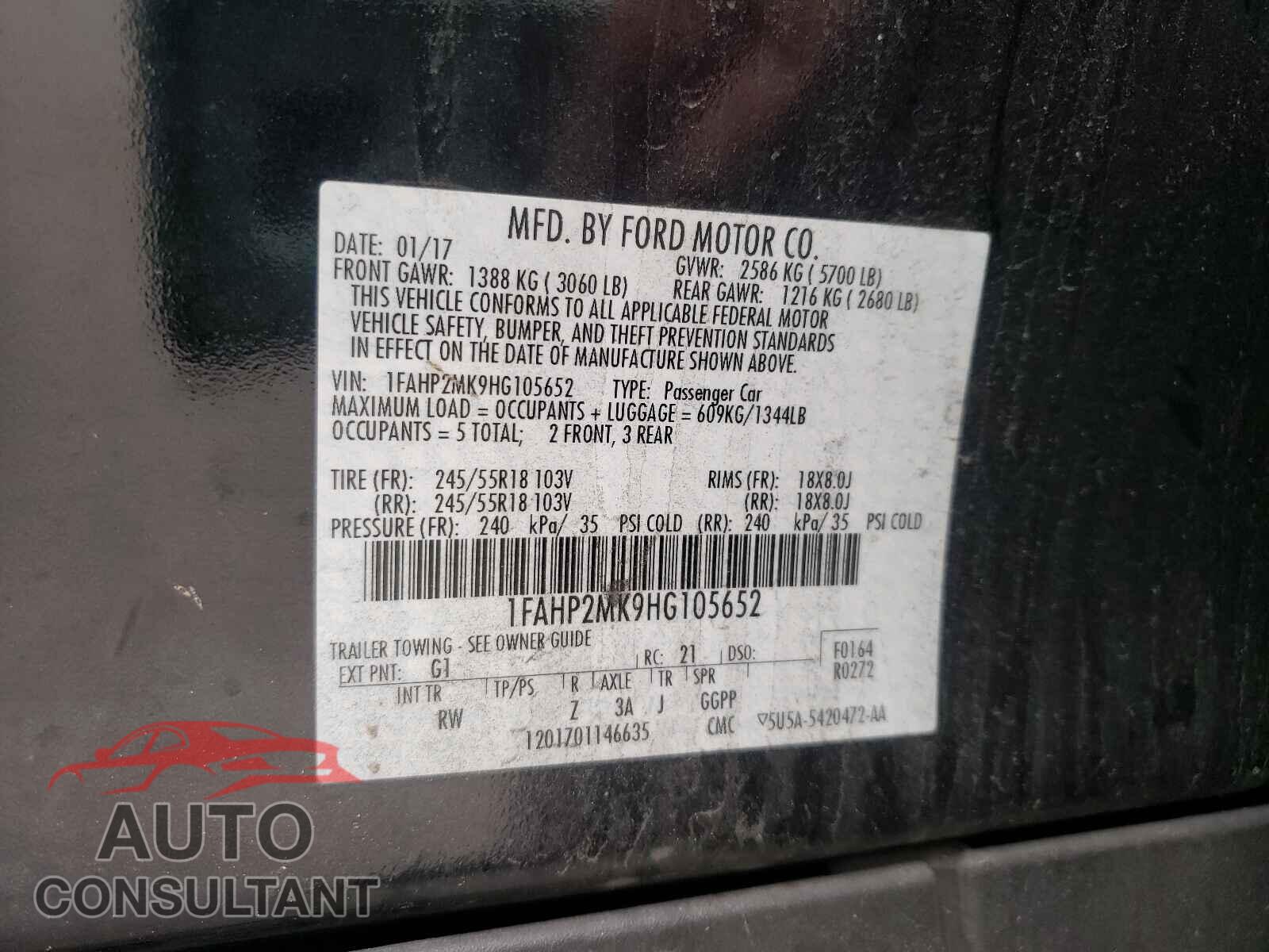FORD TAURUS 2017 - 1FAHP2MK9HG105652