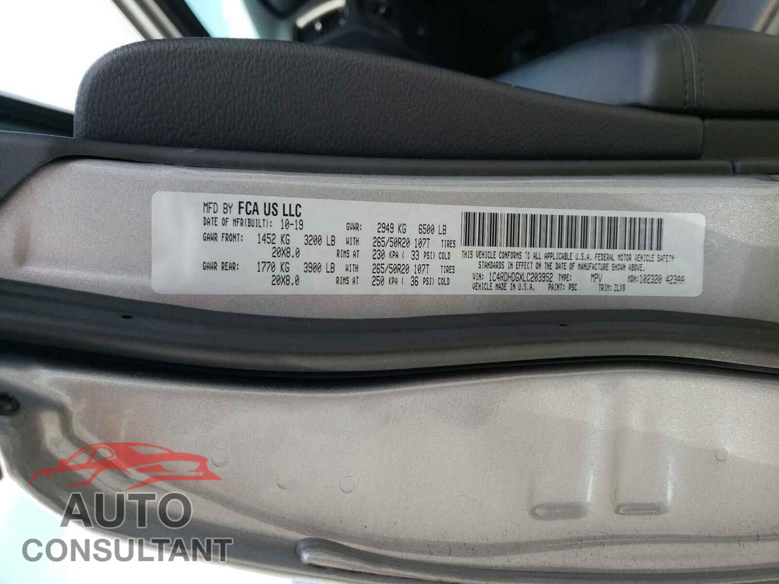 DODGE DURANGO 2020 - 1C4RDHDGXLC203952