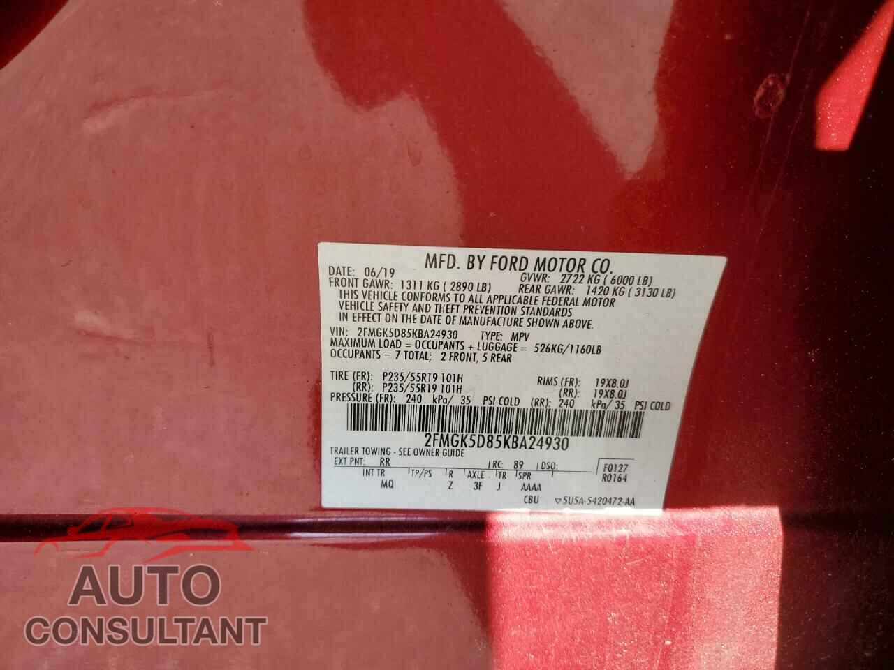 FORD FLEX 2019 - 2FMGK5D85KBA24930
