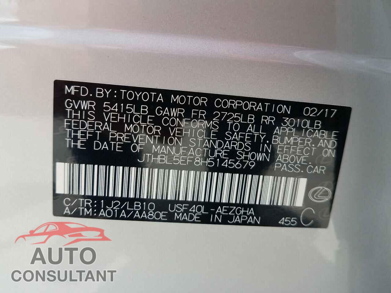 LEXUS LS460 2017 - JTHBL5EF8H5145679
