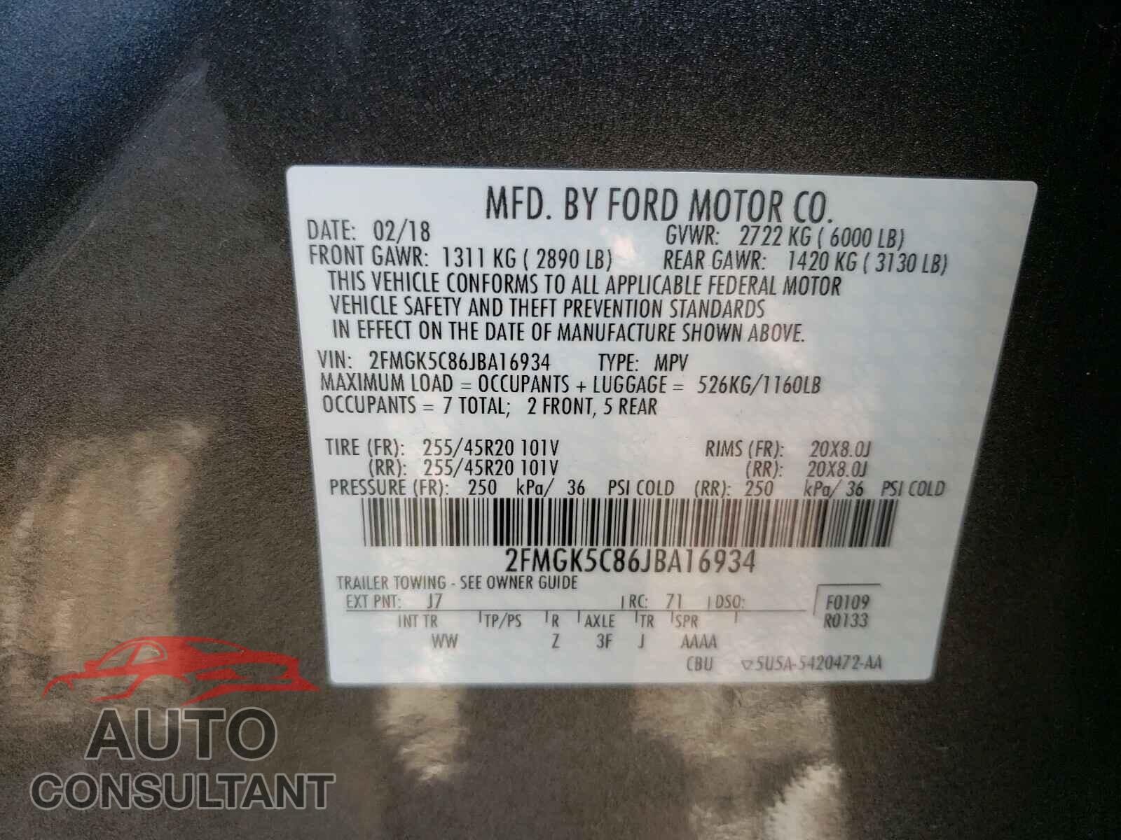 FORD FLEX 2018 - 2FMGK5C86JBA16934