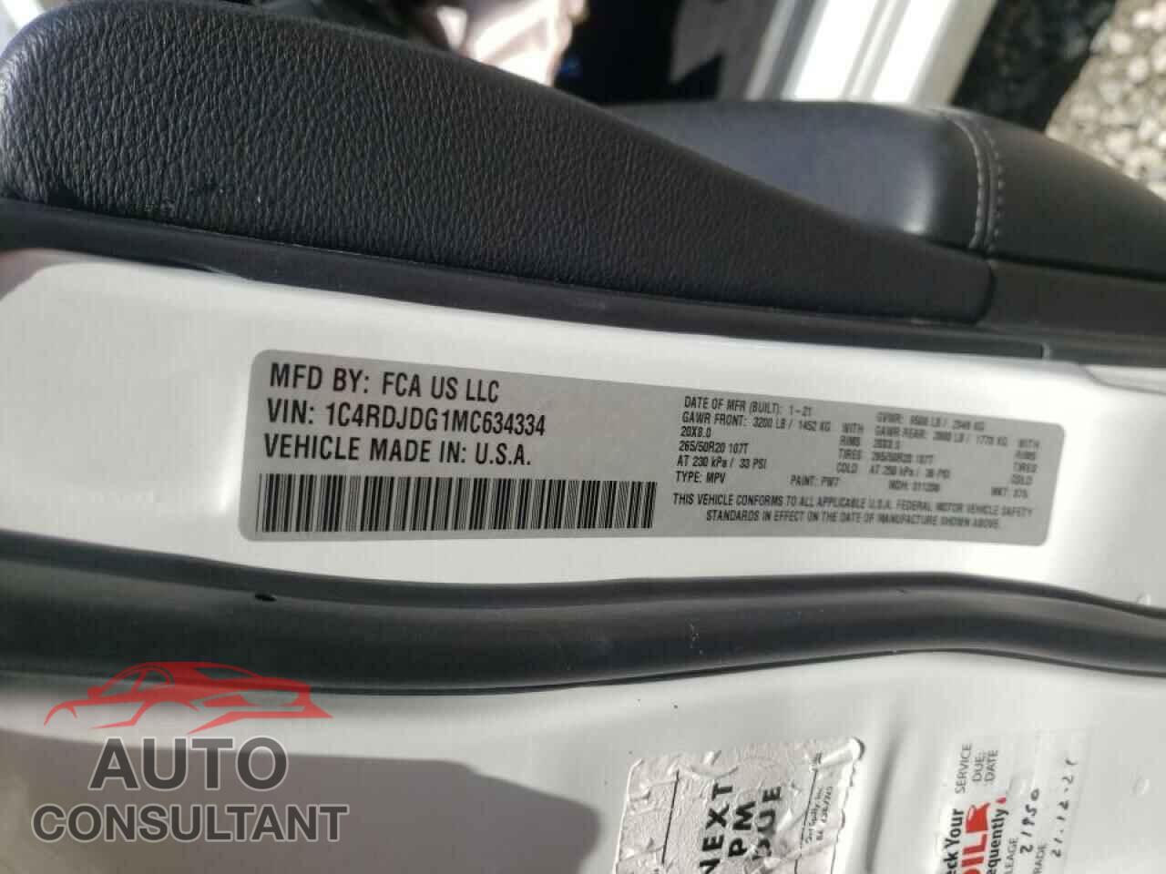 DODGE DURANGO 2021 - 1C4RDJDG1MC634334