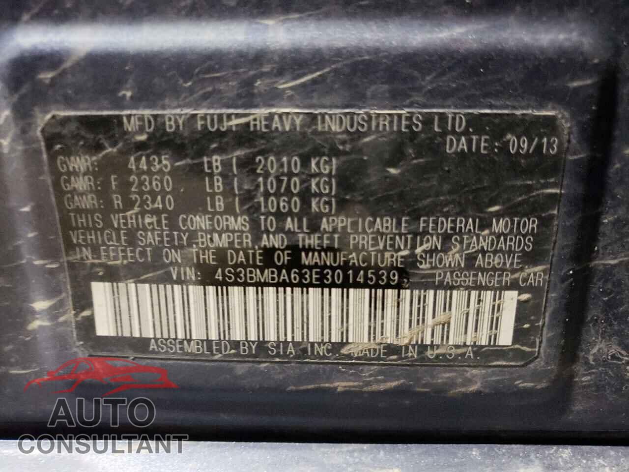 SUBARU LEGACY 2014 - 4S3BMBA63E3014539