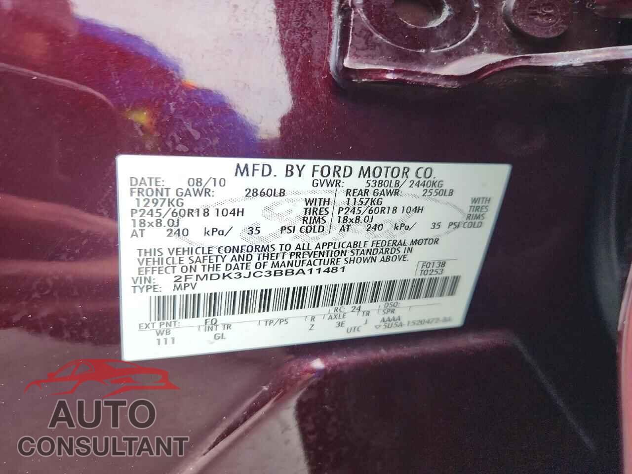 FORD EDGE 2011 - 2FMDK3JC3BBA11481