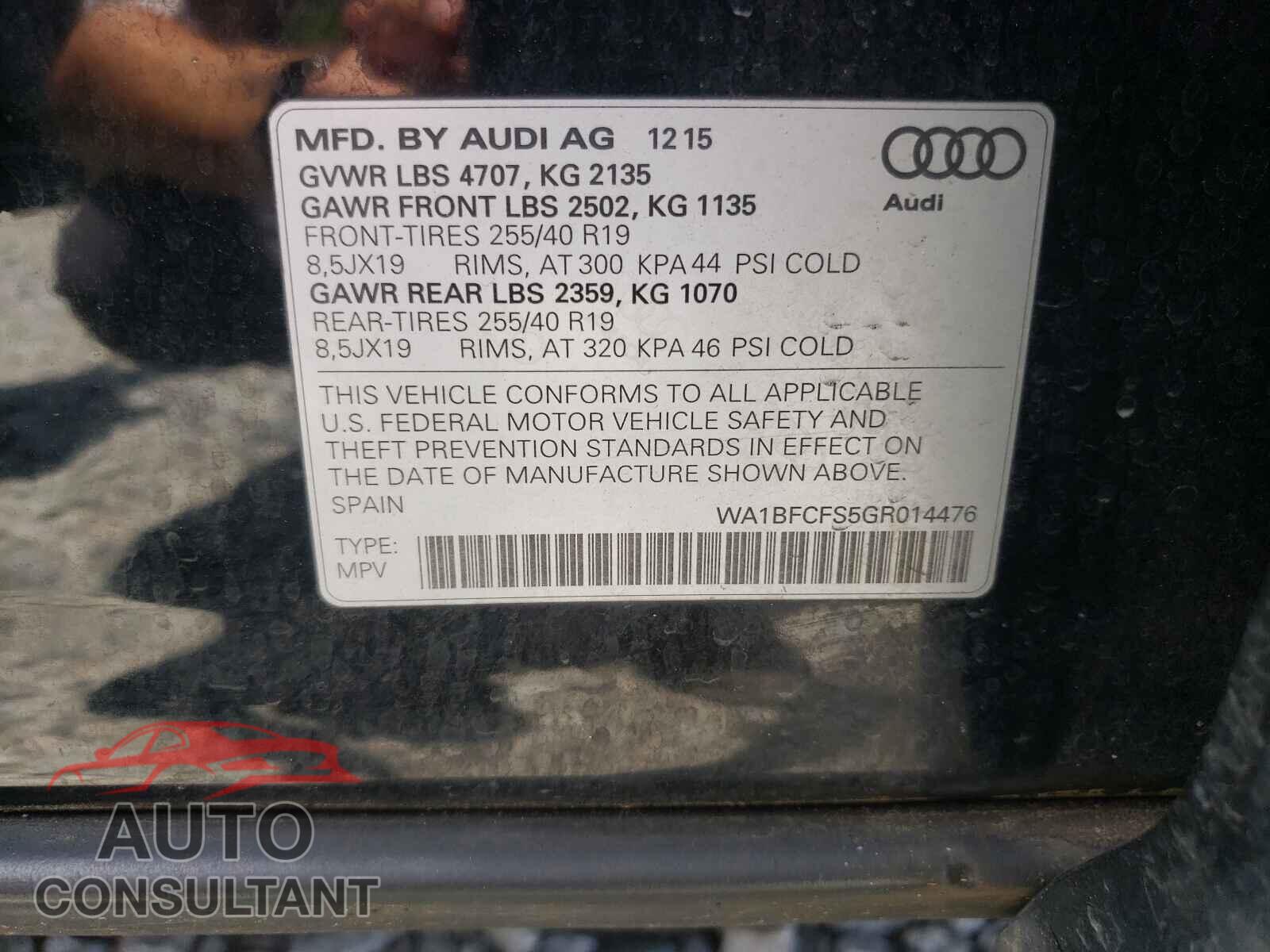 AUDI Q3 2016 - WA1BFCFS5GR014476