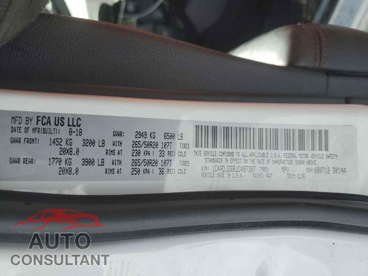DODGE DURANGO 2018 - 1C4RDJDG8JC497307