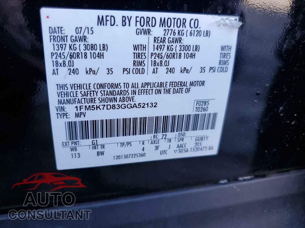 FORD EXPLORER 2016 - 1FM5K7D83GGA52132