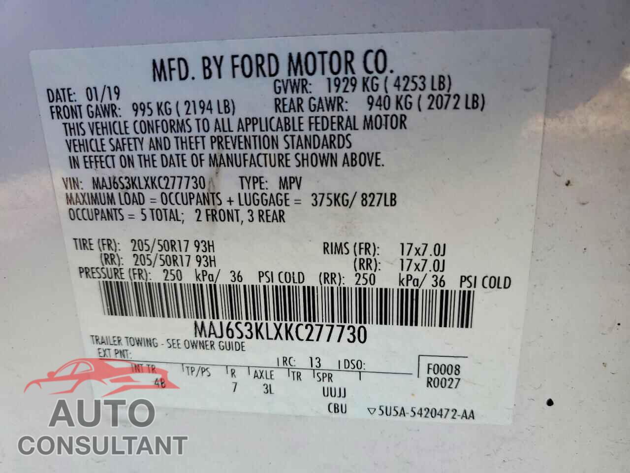 FORD ECOSPORT 2019 - MAJ6S3KLXKC277730