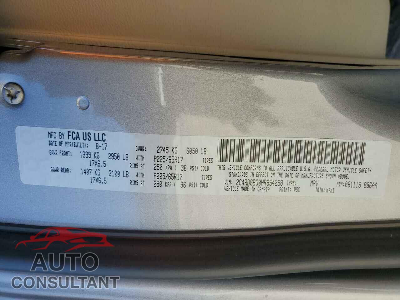 DODGE CARAVAN 2017 - 2C4RDGBG0HR854258