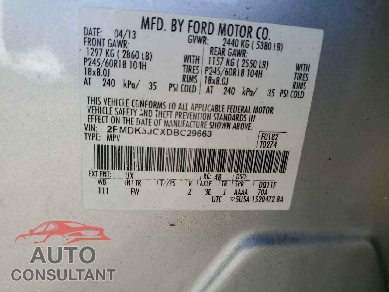 FORD EDGE 2013 - 2FMDK3JCXDBC29663