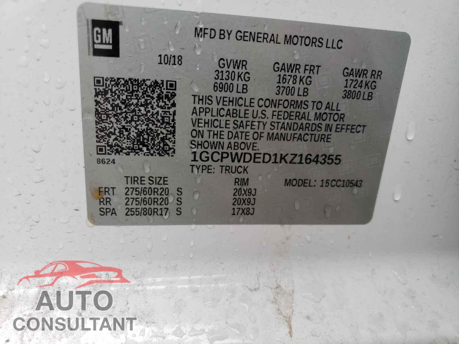 CHEVROLET SILVERADO 2019 - 1GCPWDED1KZ164355