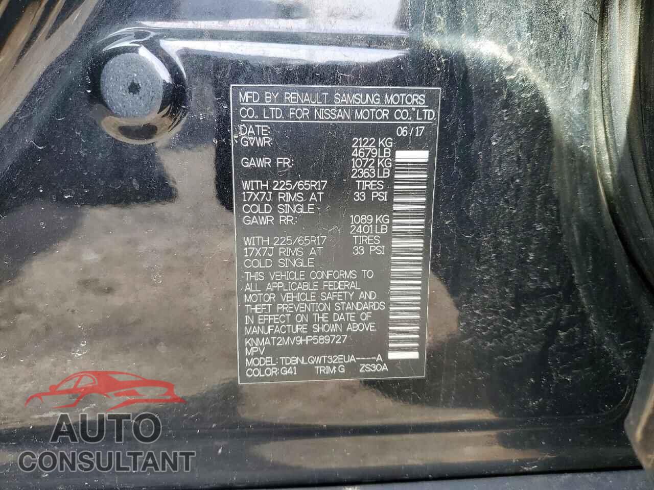 NISSAN ROGUE 2017 - KNMAT2MV9HP589727