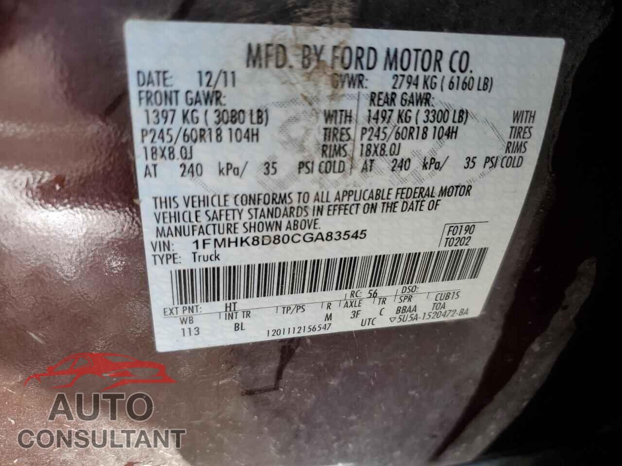 FORD EXPLORER 2012 - 1FMHK8D80CGA83545