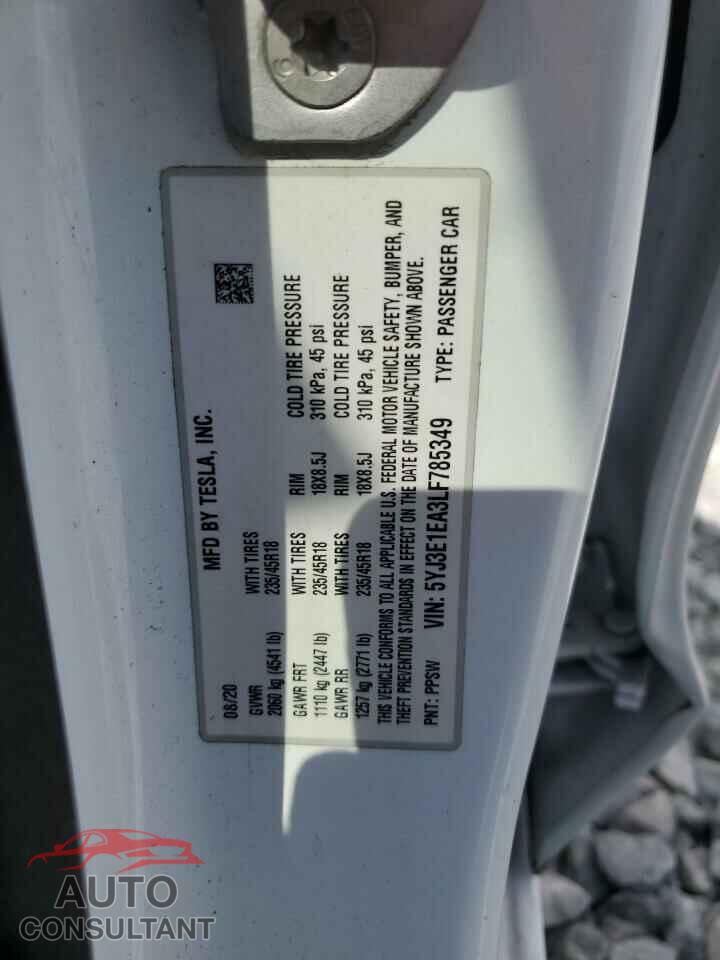 TESLA MODEL 3 2020 - 5YJ3E1EA3LF785349