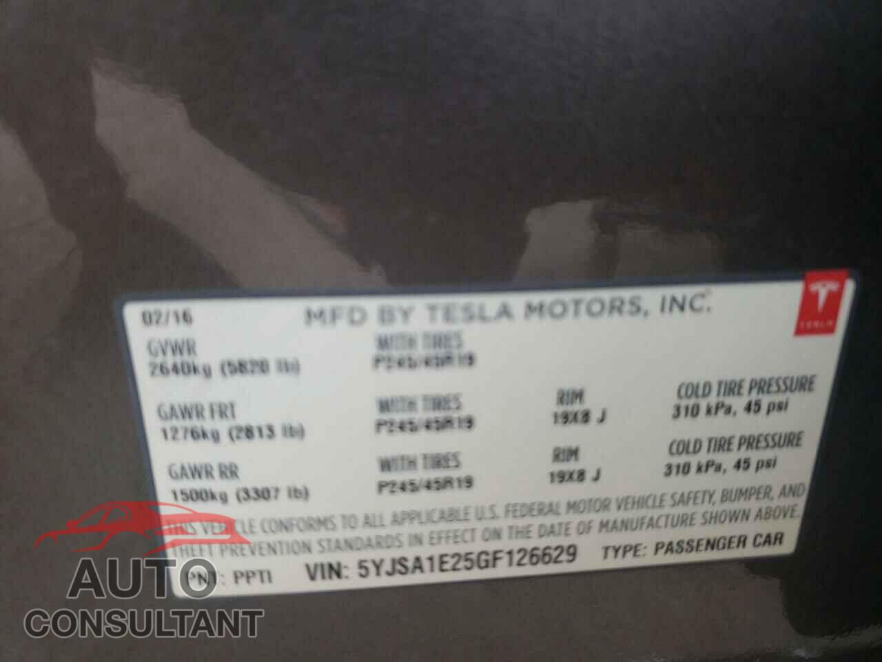 TESLA MODEL S 2016 - 5YJSA1E25GF126629