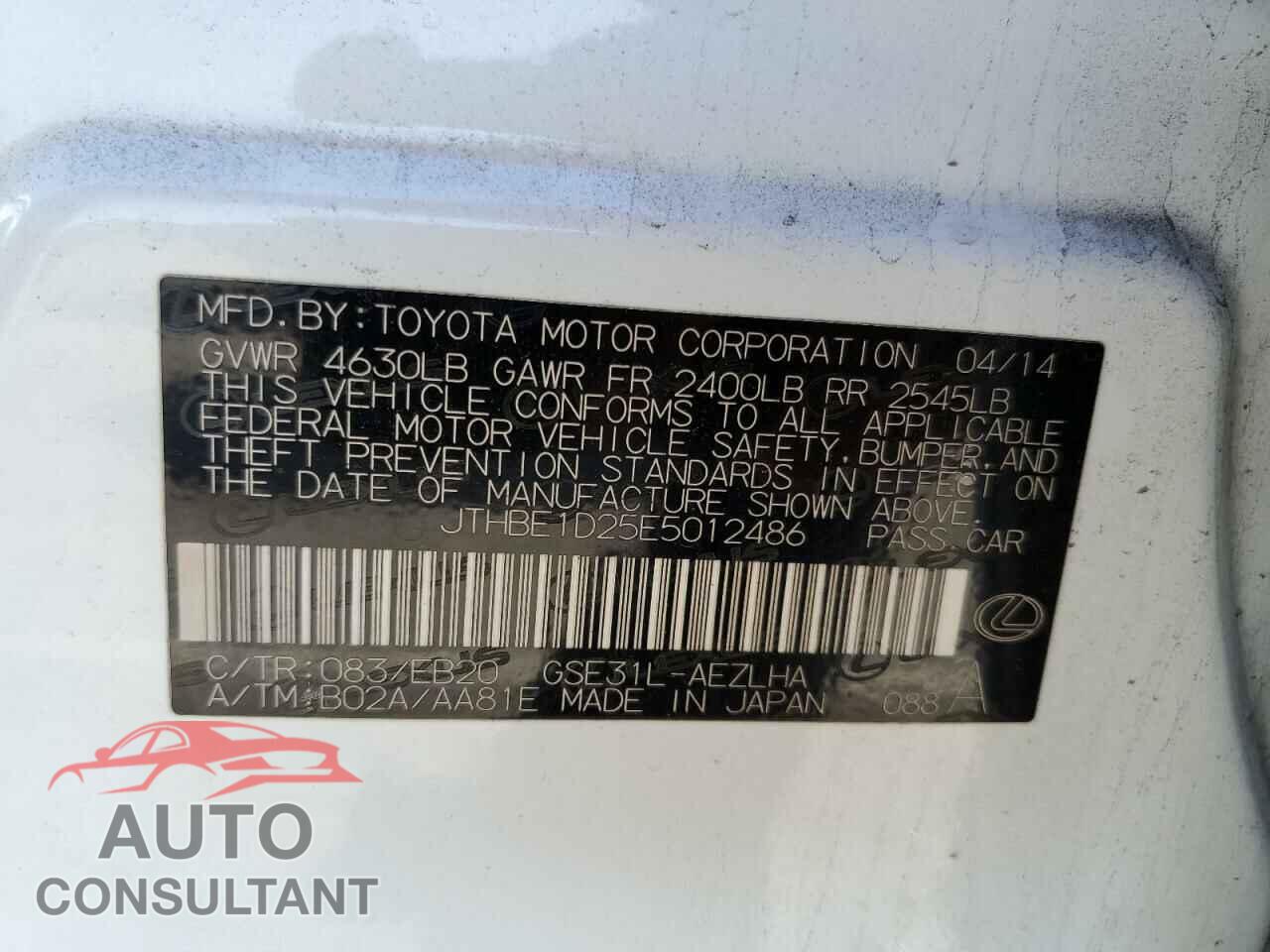 LEXUS IS 2014 - JTHBE1D25E5012486