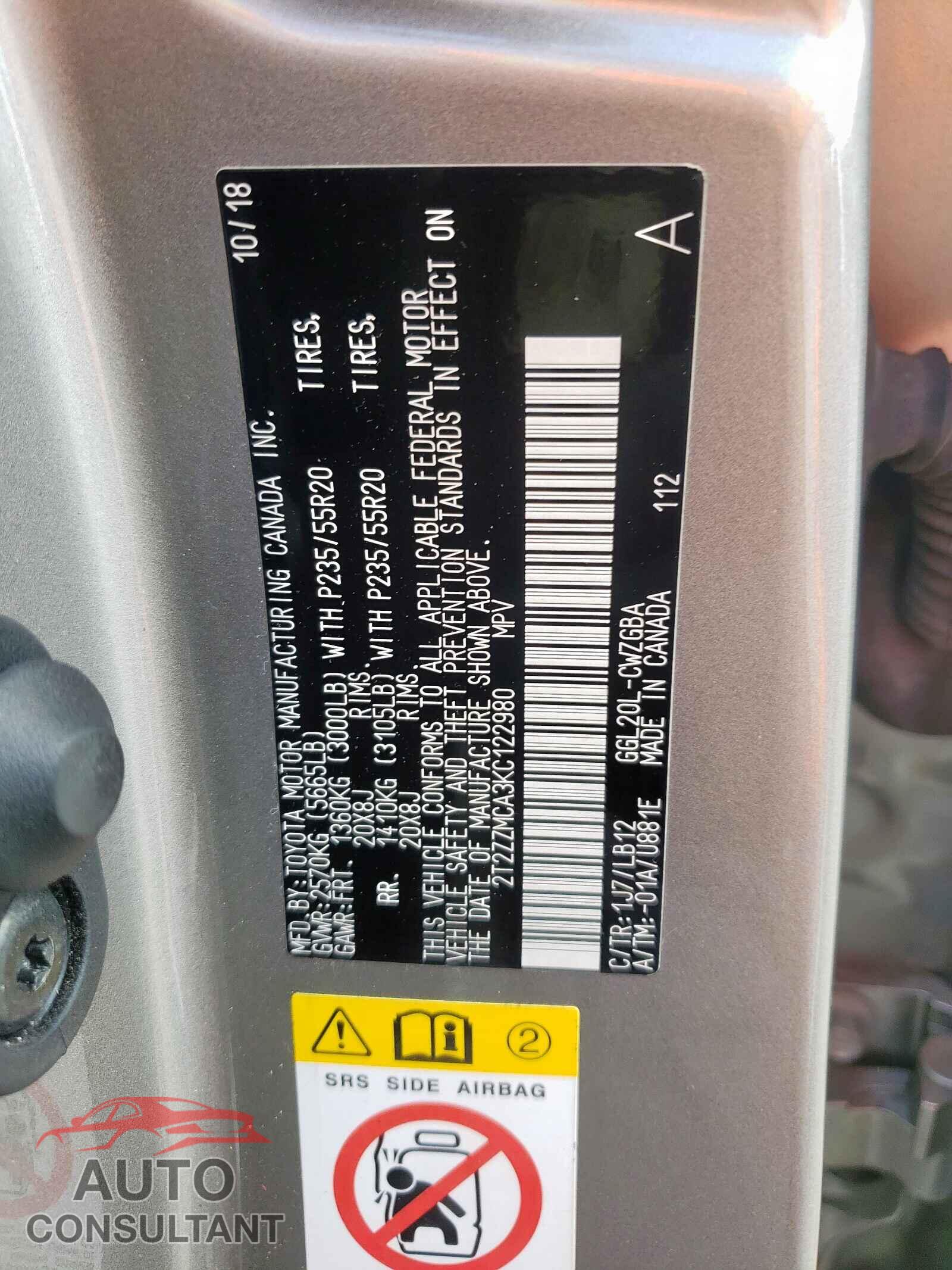 LEXUS RX350 2019 - 2T2ZZMCA3KC122980