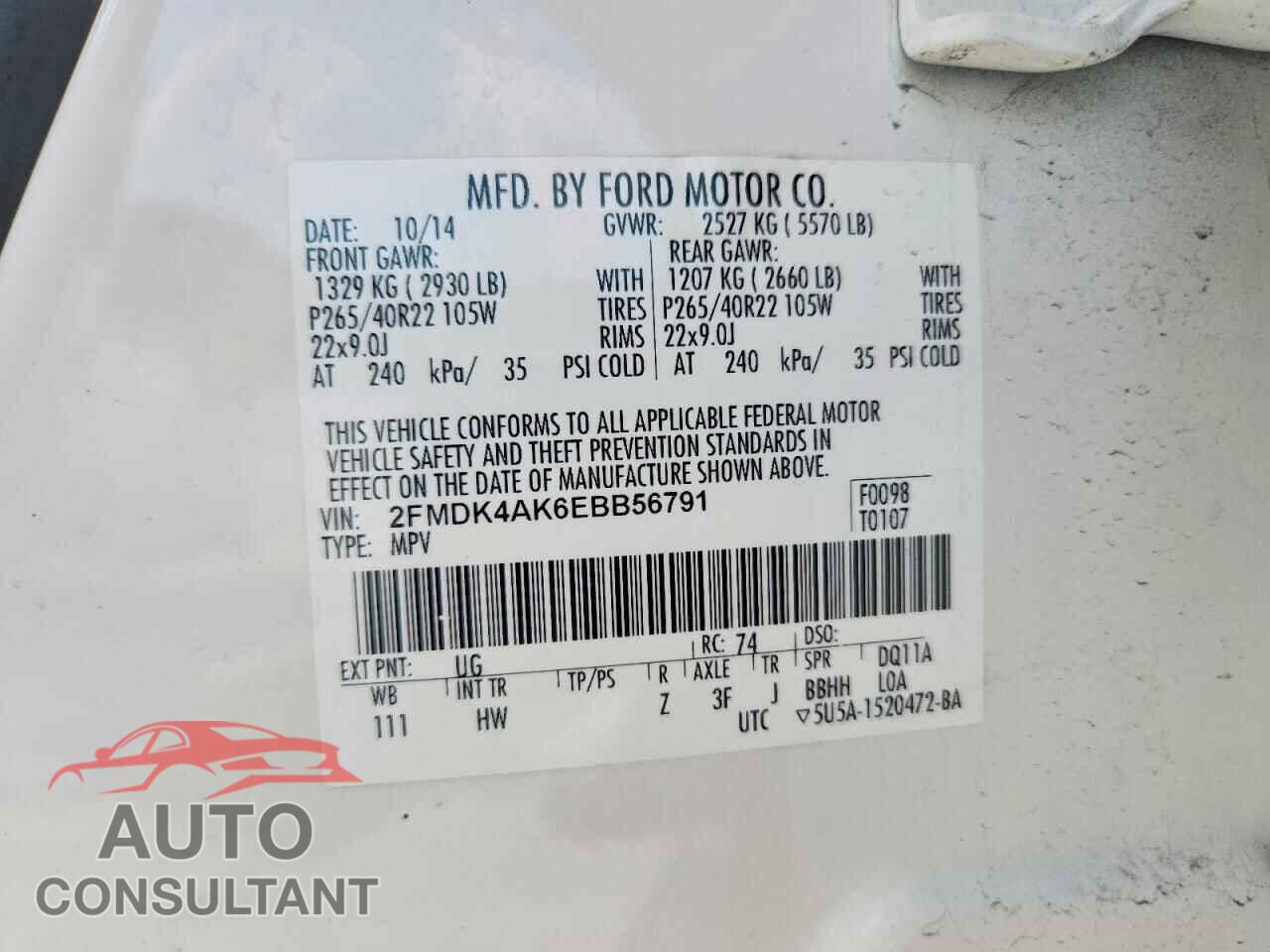 FORD EDGE 2014 - 2FMDK4AK6EBB56791
