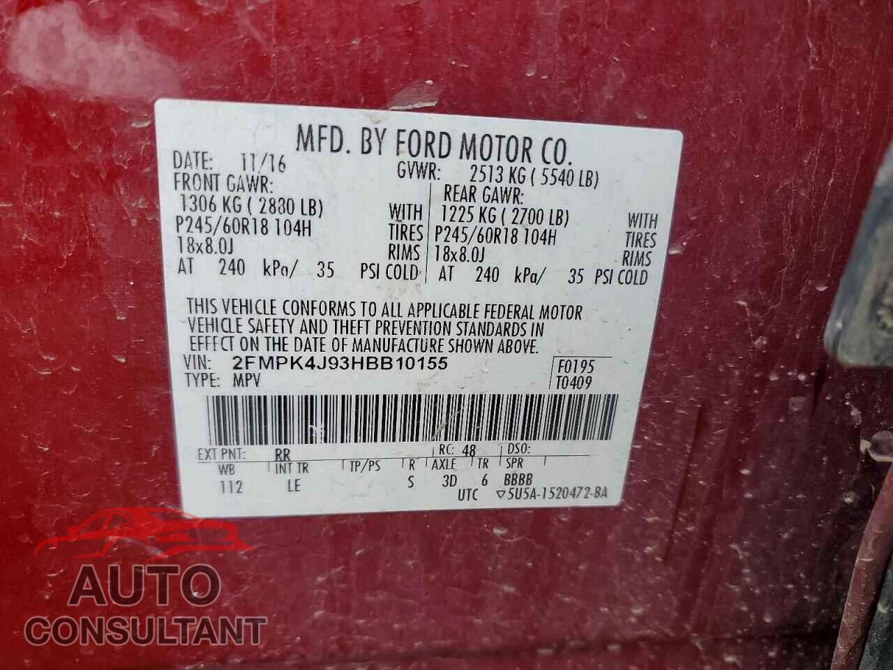 FORD EDGE 2017 - 2FMPK4J93HBB10155
