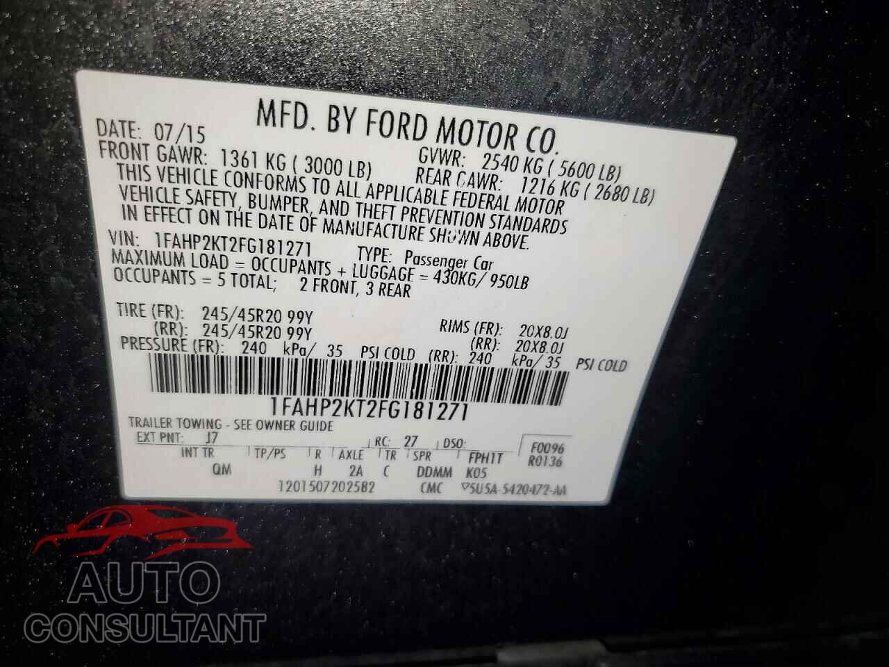FORD TAURUS 2015 - 1FAHP2KT2FG181271