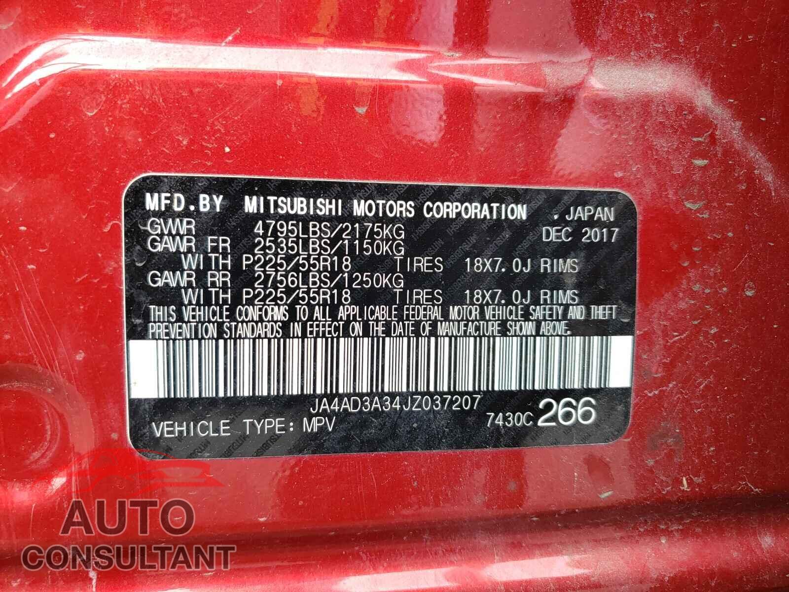 MITSUBISHI OUTLANDER 2018 - JA4AD3A34JZ037207