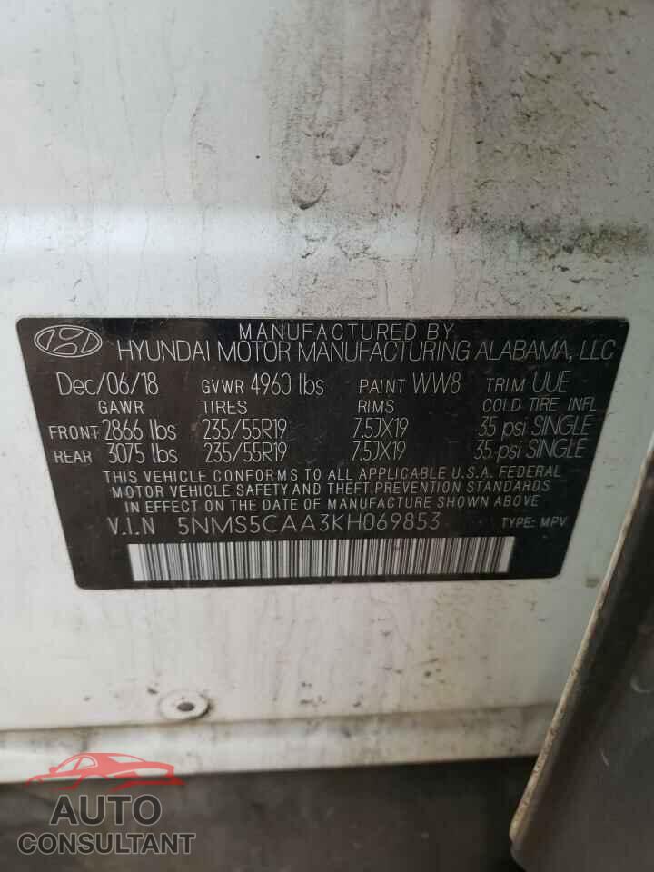 HYUNDAI SANTA FE 2019 - 5NMS5CAA3KH069853