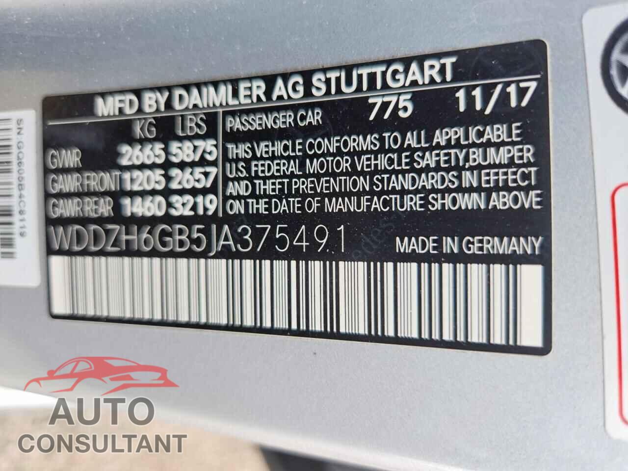 MERCEDES-BENZ E-CLASS 2018 - WDDZH6GB5JA375491