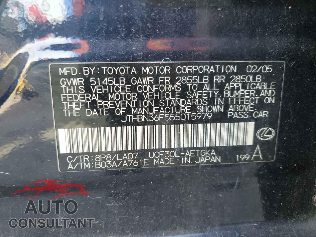 LEXUS LS430 2005 - JTHBN36F555015979