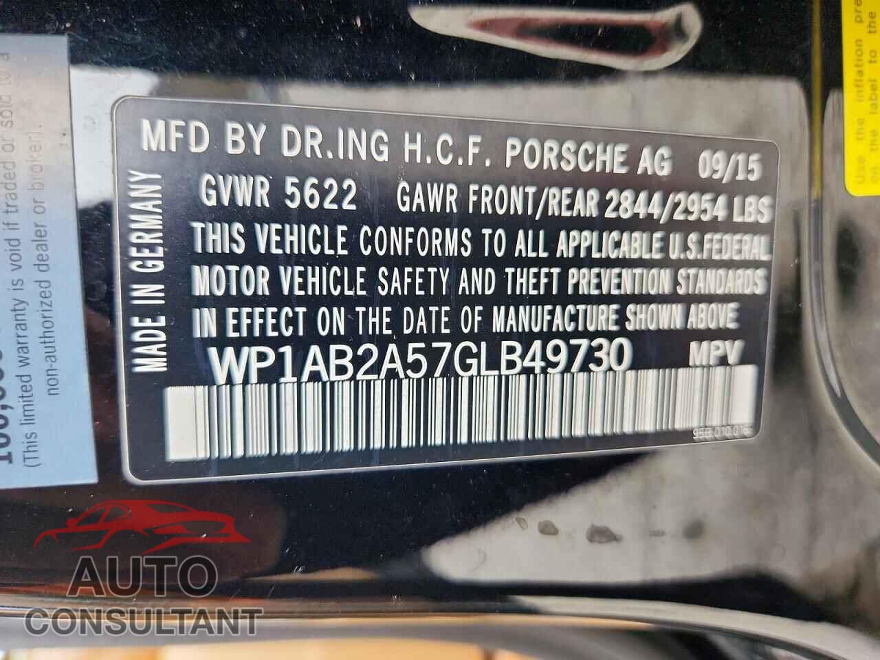 PORSCHE MACAN 2016 - WP1AB2A57GLB49730