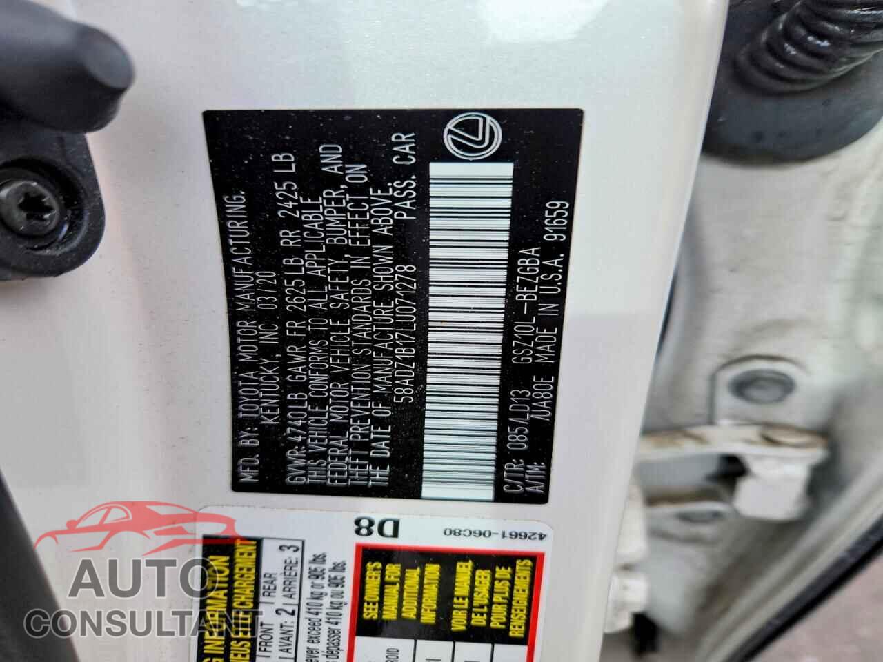 LEXUS ES350 2020 - 58ADZ1B17LU071278