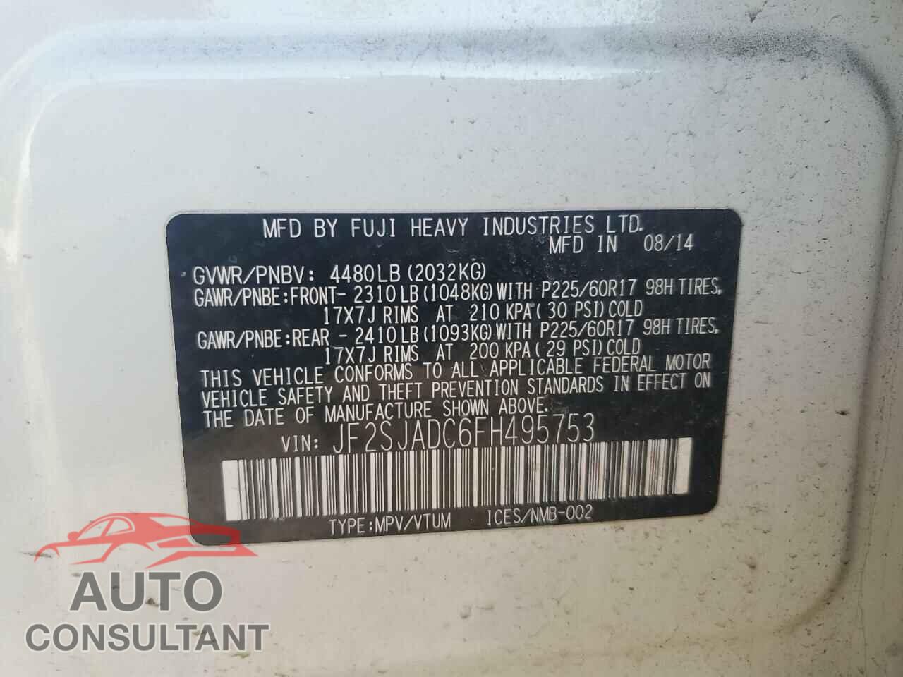 SUBARU FORESTER 2015 - JF2SJADC6FH495753