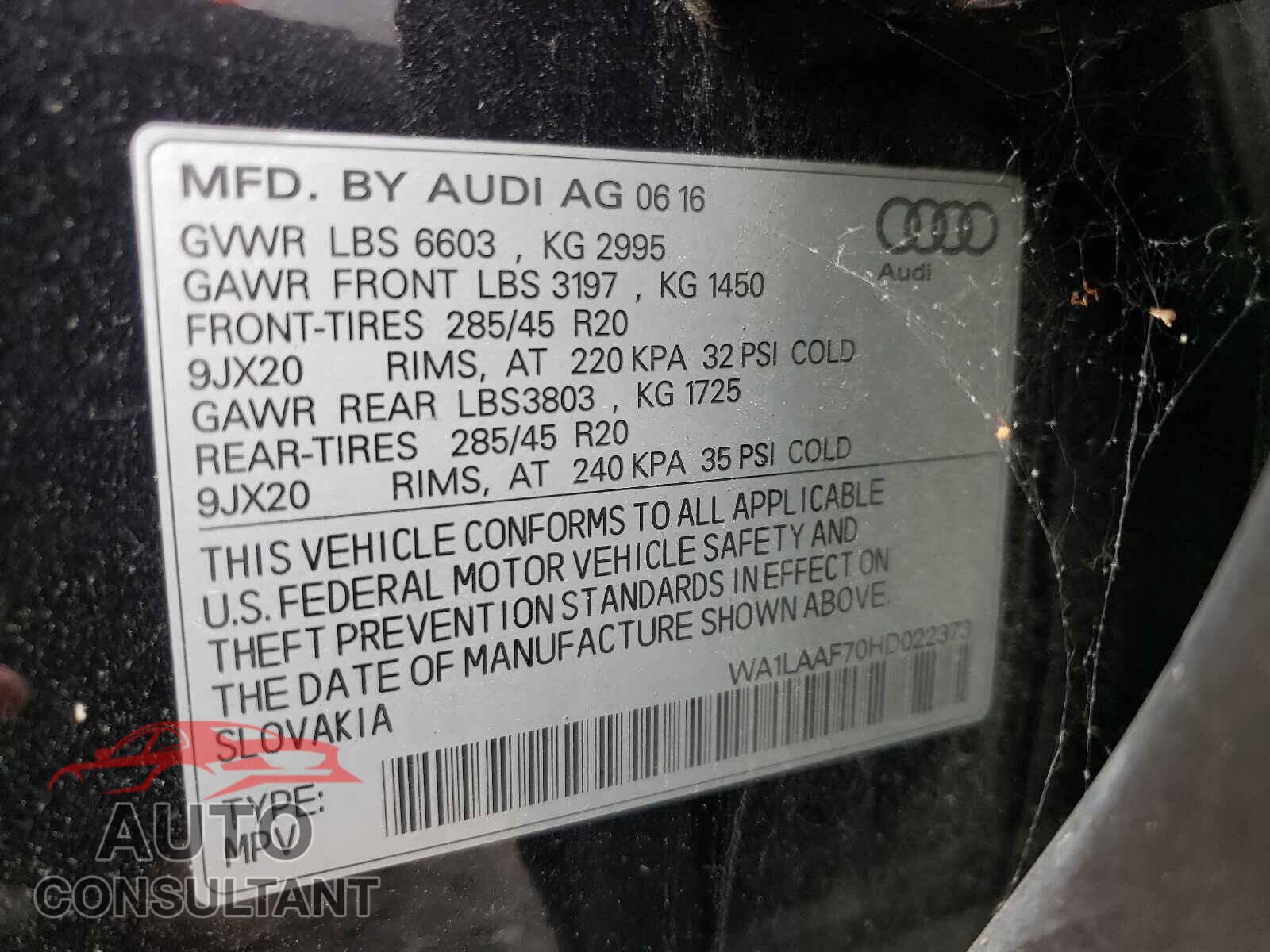 AUDI Q7 2017 - WA1LAAF70HD022373