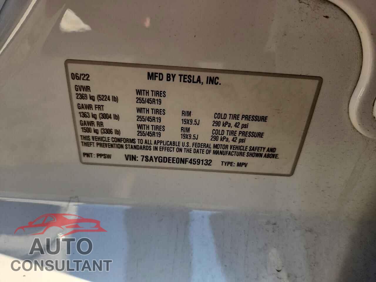 TESLA MODEL Y 2022 - 7SAYGDEE0NF459132