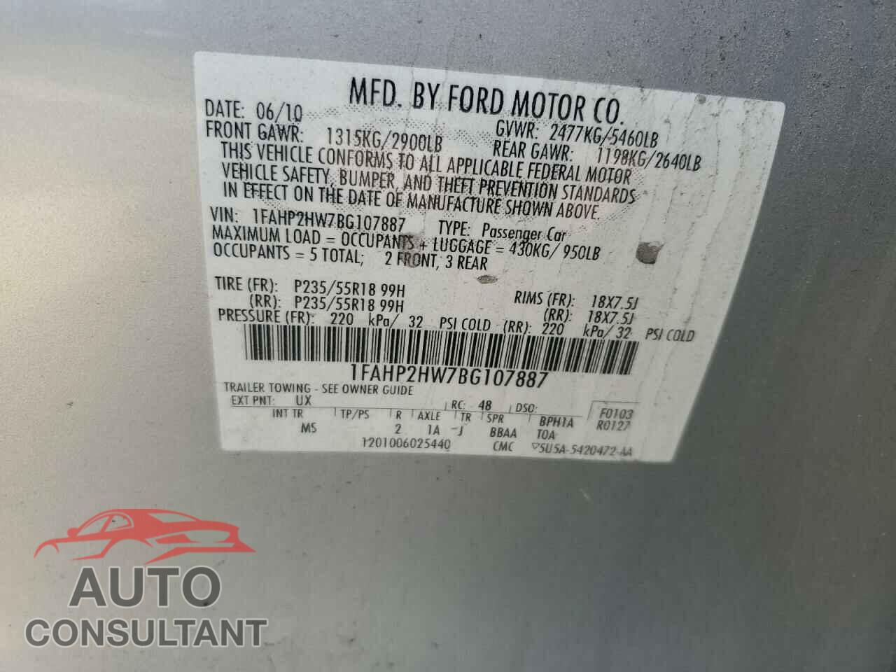 FORD TAURUS 2011 - 1FAHP2HW7BG107887