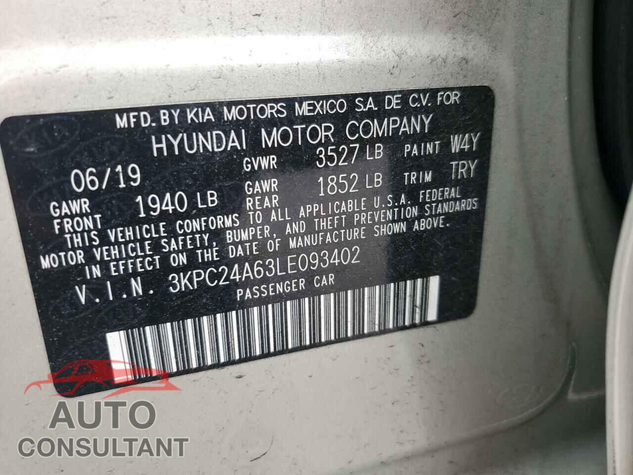 HYUNDAI ACCENT 2020 - 3KPC24A63LE093402