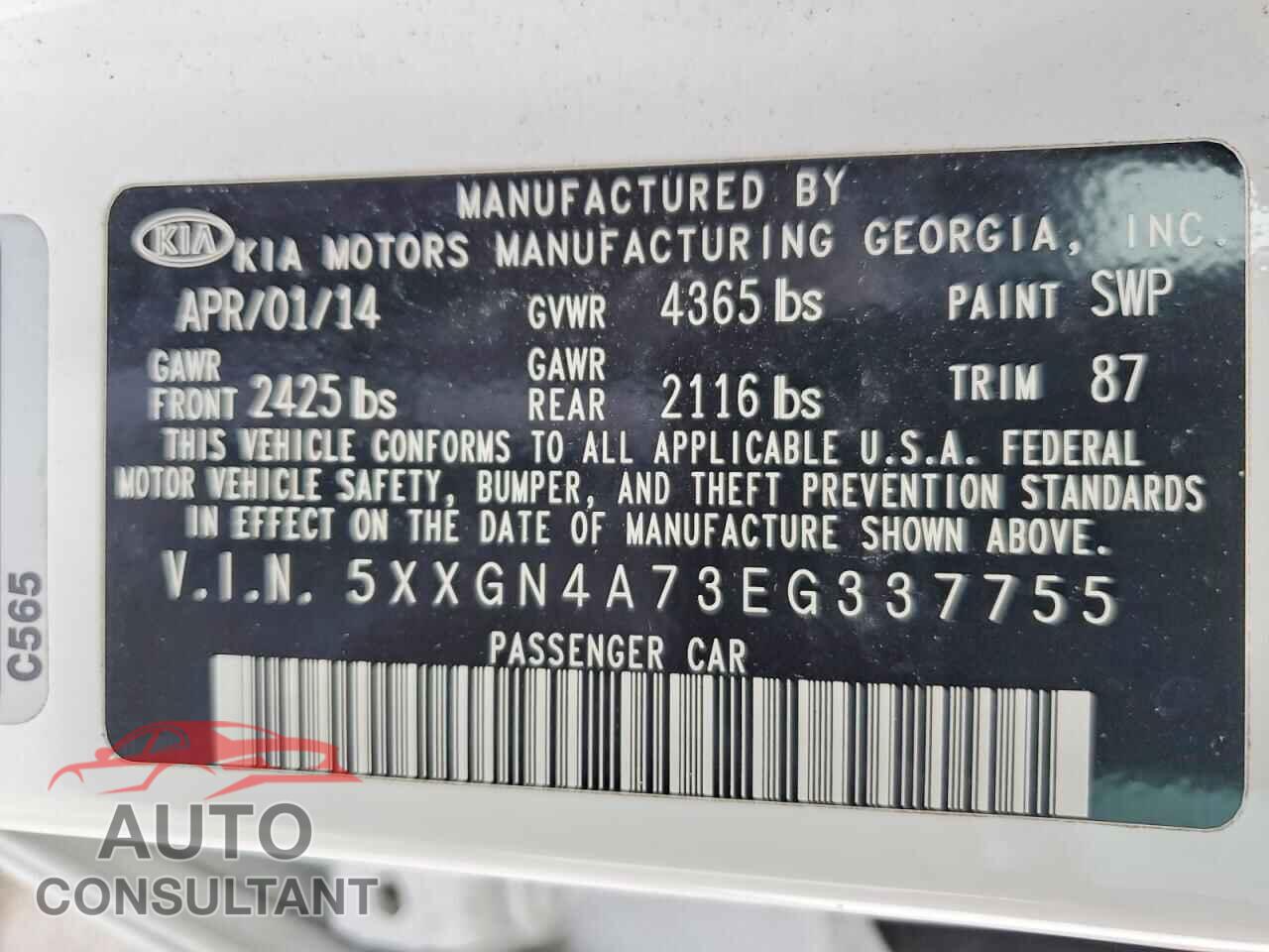 KIA OPTIMA 2014 - 5XXGN4A73EG337755