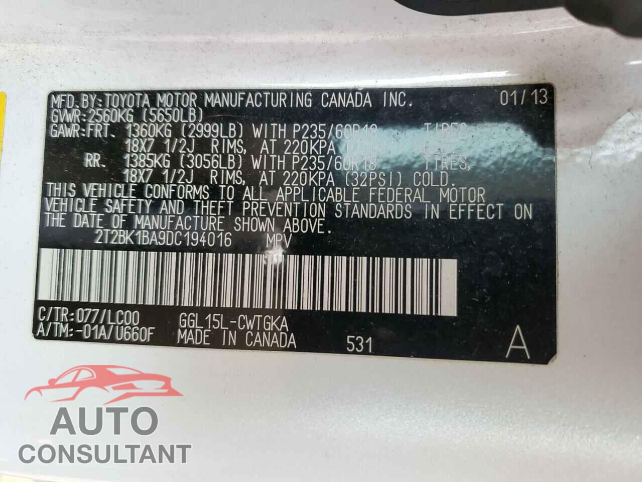LEXUS RX350 2013 - 2T2BK1BA9DC194016