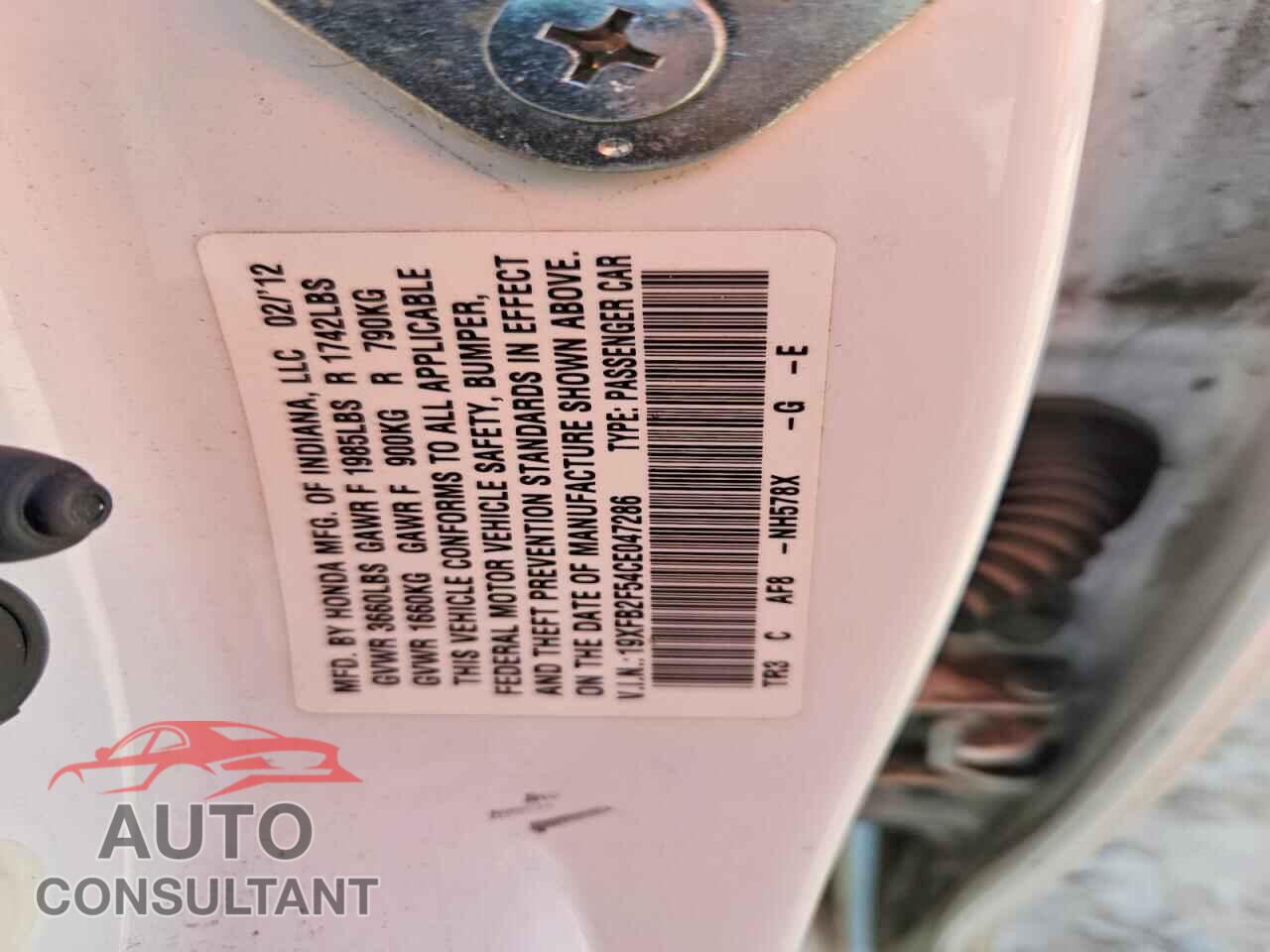 HONDA CIVIC 2012 - 19XFB2F54CE047286