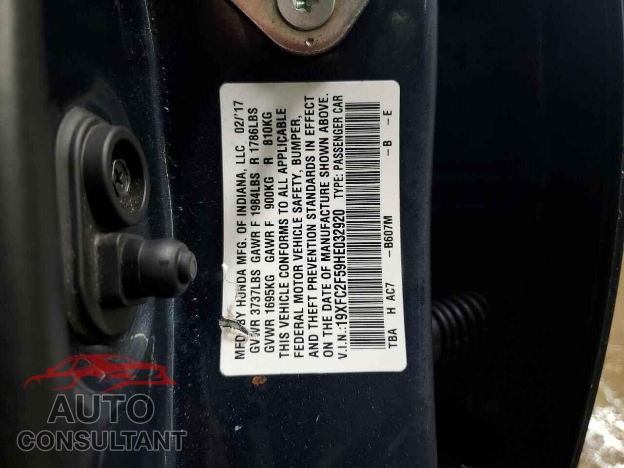 HONDA CIVIC 2017 - 19XFC2F59HE032920
